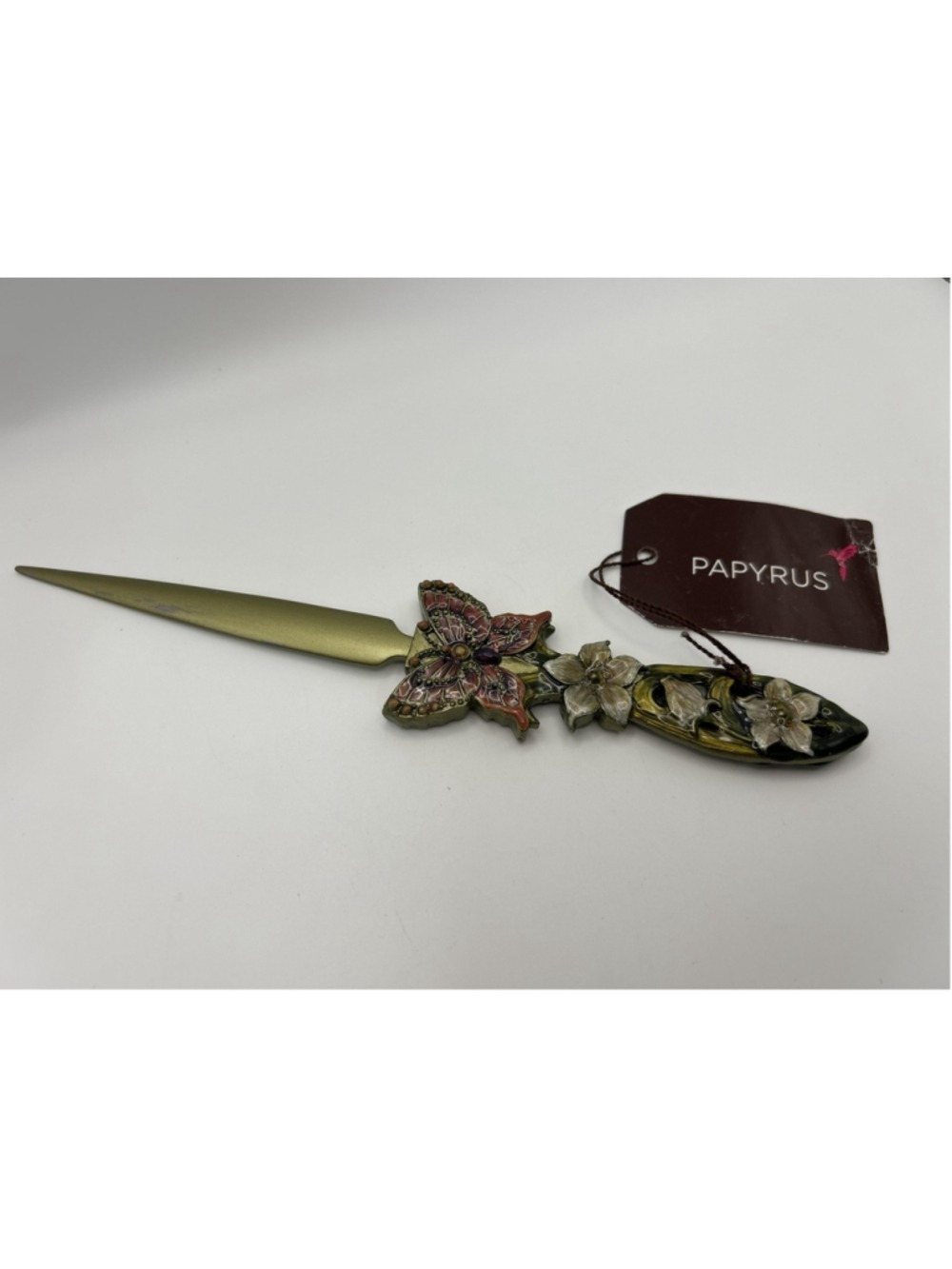 Papyrus Butterfly Letter Opener Jeweled Floral Handle Gold Green 425563 New